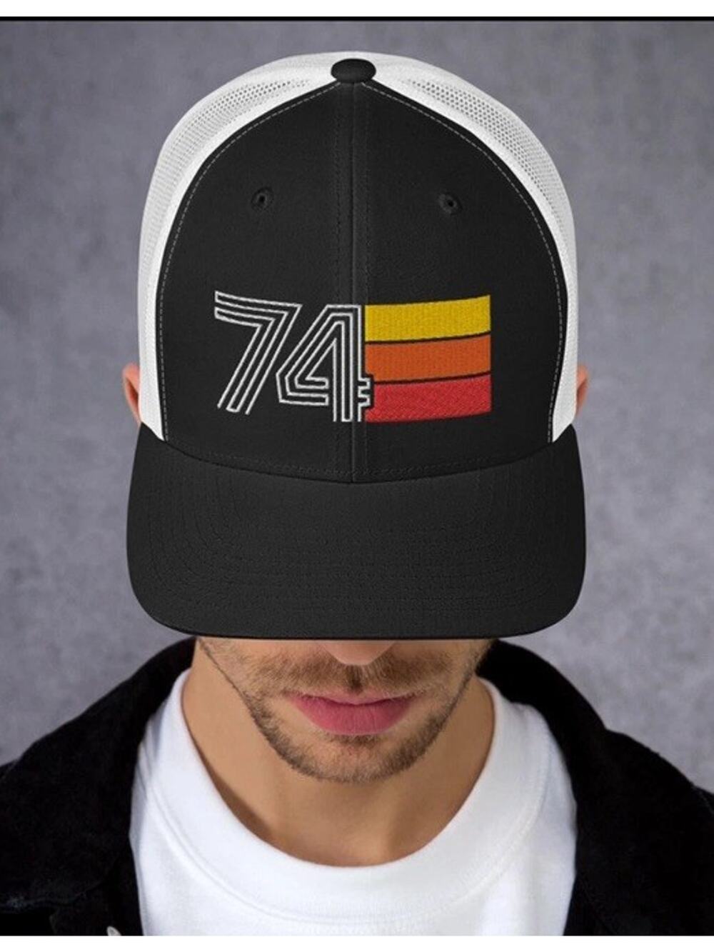 74 1974 Vintage Retro Trucker Cap Hat, 50th Birthday Embroidered Unisex Hat Gift